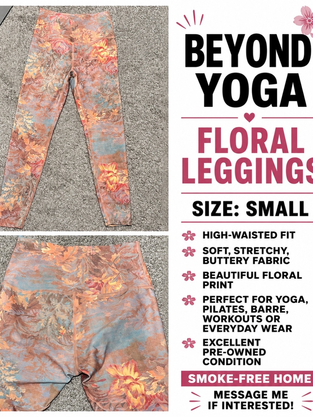 Beyond Yoga Peach Multi Floral High-Rise Leggings